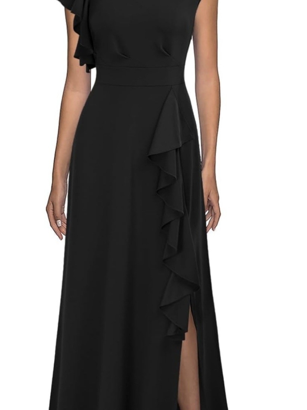 One-Shoulder Black Ruffle Maxi Dress